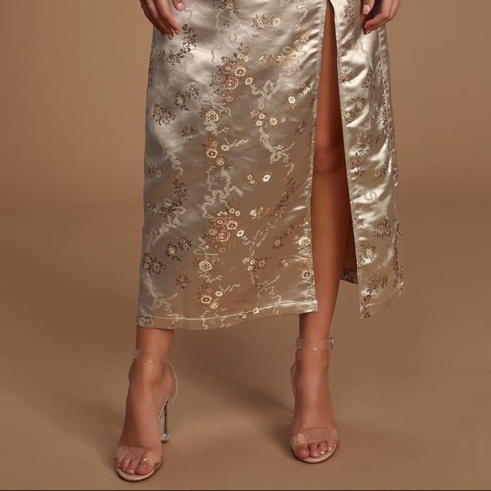 Gold Jacquard Slit Skirt - Picture 7 of 9